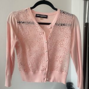 Karl Lagerfeld Baby Pink Lace Cardigan